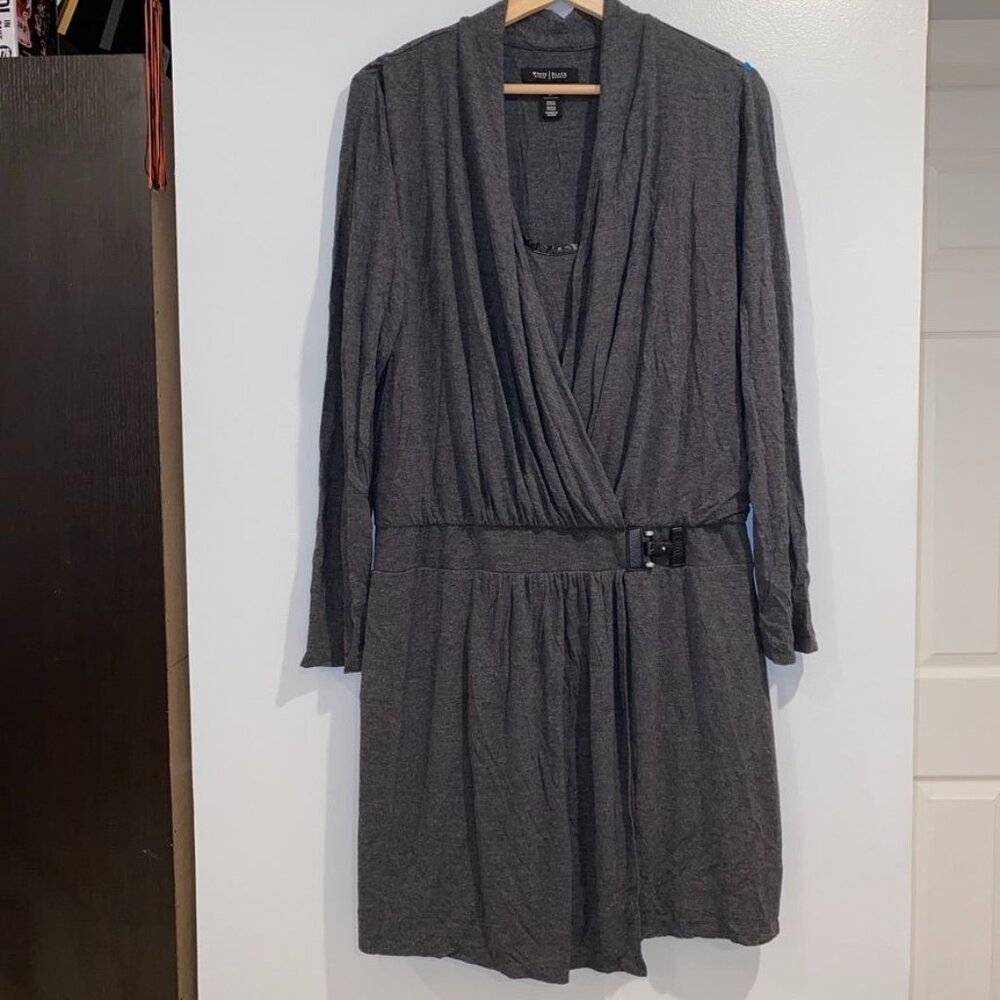 White House Black Market Gray Long Sleeve Dress Womens Size 14 Rayon Fall Warm
